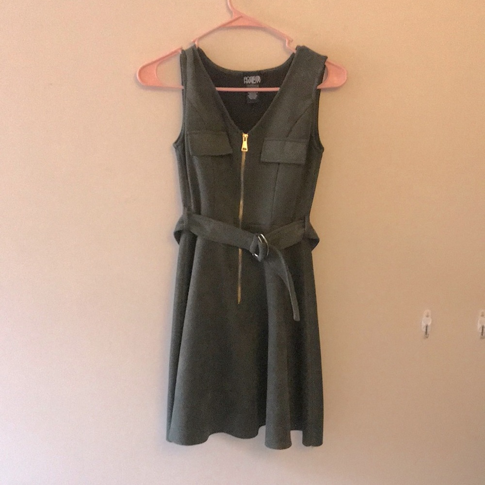Beautiful olive green dress with D-ring belt.